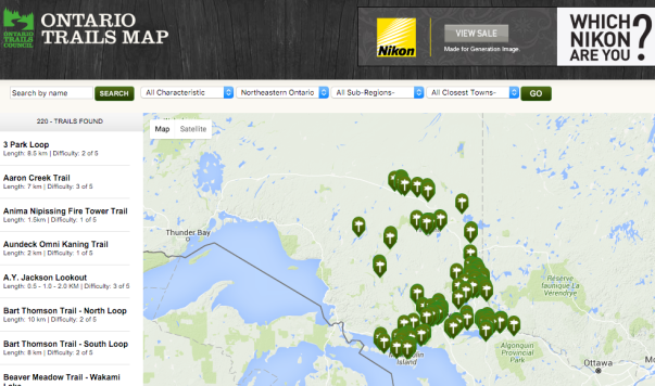 Northeastern Ontario Trails from Ontwario Trails Map